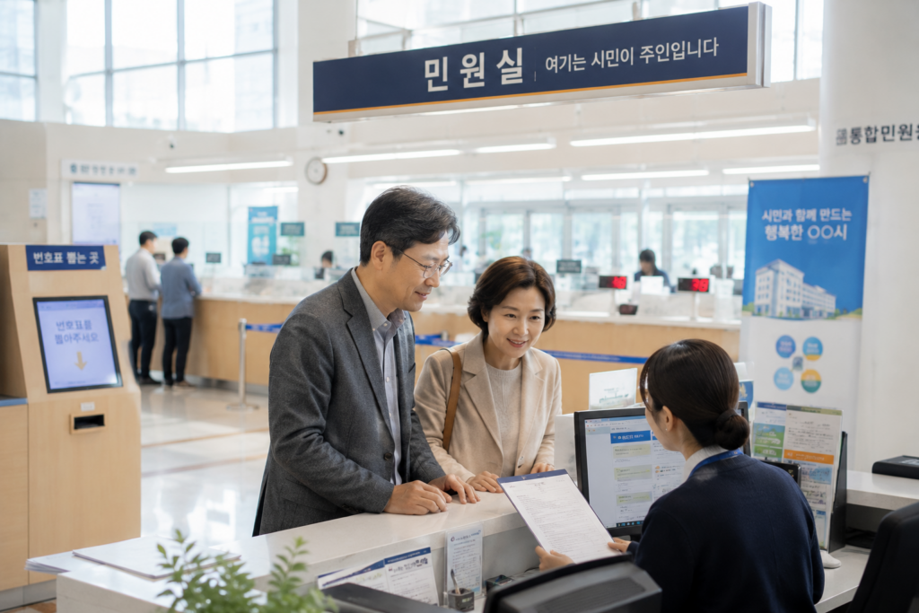 주민센터에서 개별공시지가 확인서를 발급받는 시민