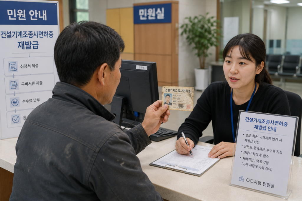 건설기계조종사면허증 재발급 방법 훼손된 면허증을 재발급받기 위해 방문한 시민
