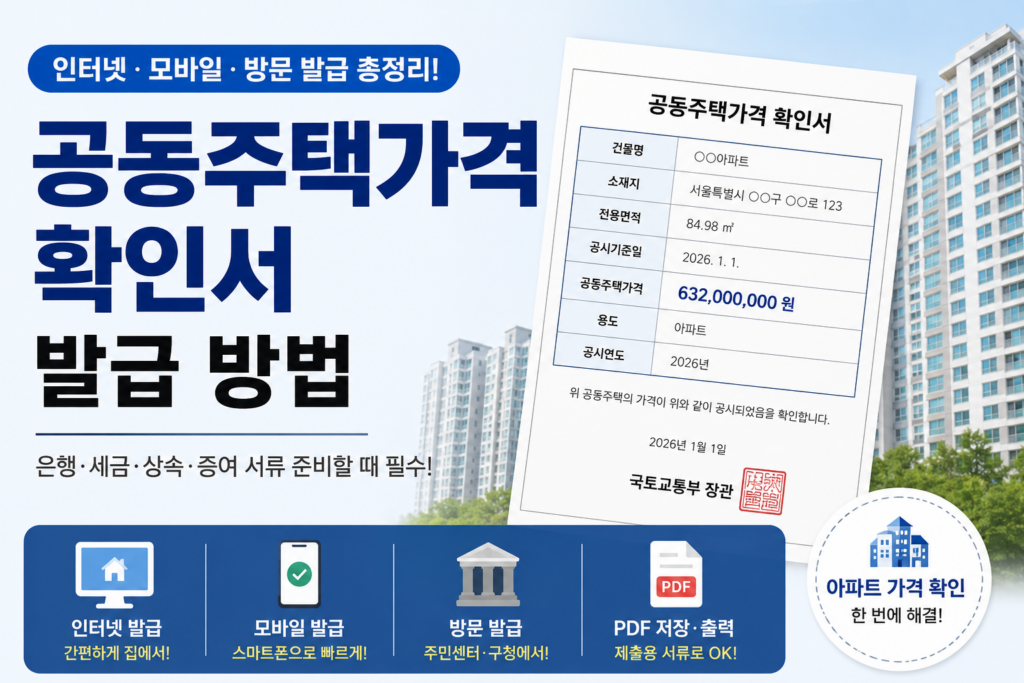 공동주택가격 확인서 발급 방법 인터넷 조회 화면