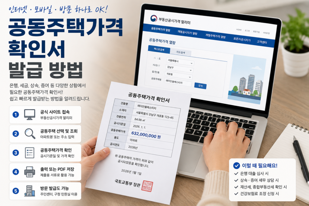 공동주택가격 확인서 발급 방법 인터넷 조회 화면