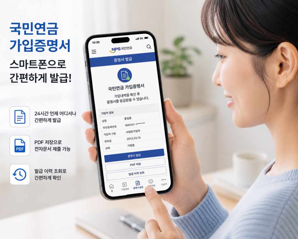 국민연금 가입증명서 발급 방법 스마트폰으로 가입증명서를 조회하는 직장인