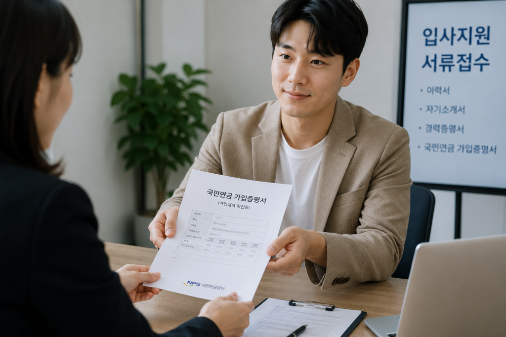 이직을 준비하는 사람이 경력 확인 자료로 국민연금 가입증명서를 제출