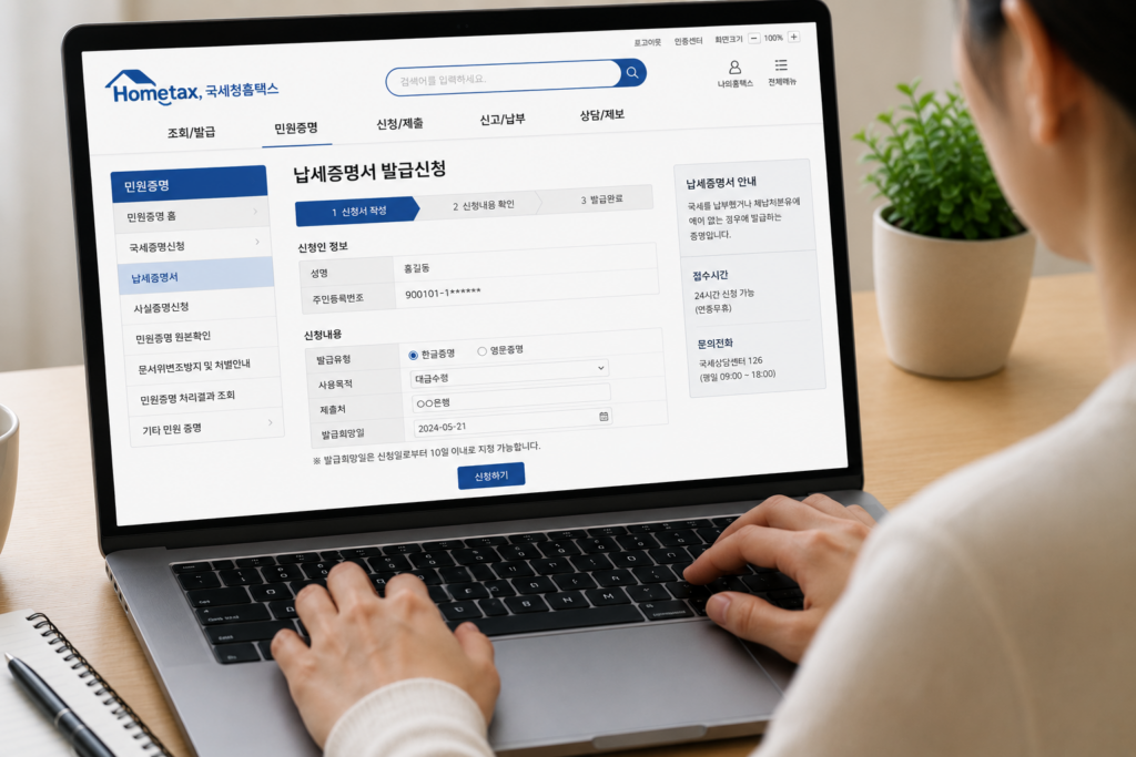 홈텍스 국세납세증명서 발급