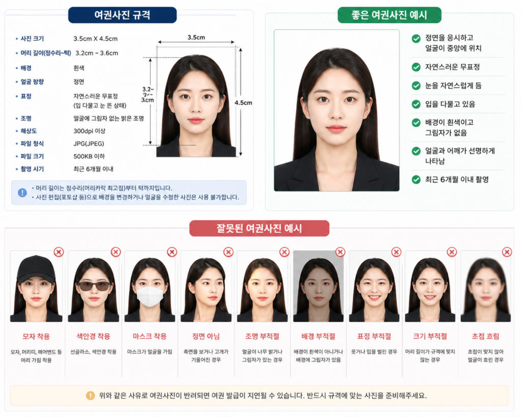 여권 재발급 신청 방법 사진 규격 예시