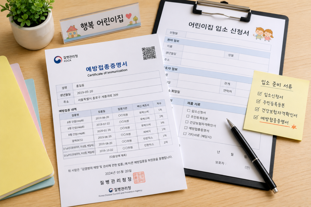 어린이집 예방접종증명서 서류제출
