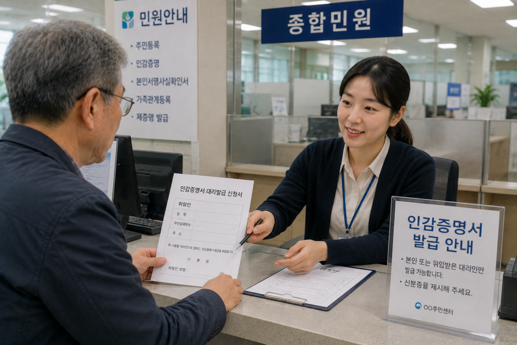 인감증명서 대리발급 신청하는 가족