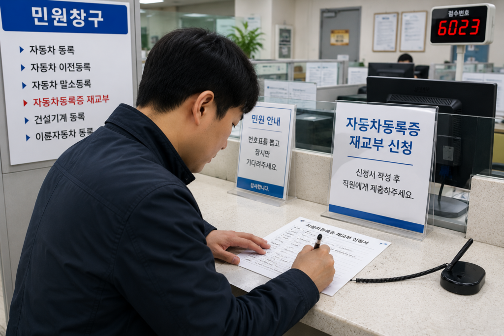 자동차등록증 재발급 방법 주민센터에서 재발급을 신청하는 시민