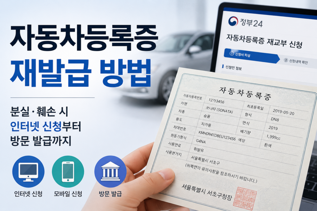 자동차등록증재발급방법 정부24 온라인 신청 화면