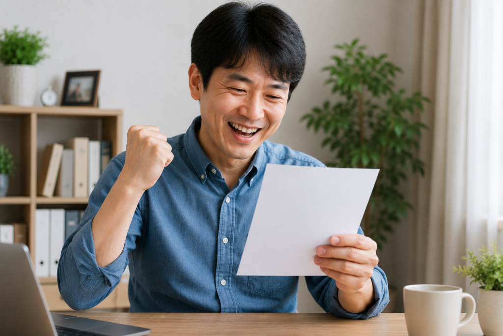 주민등록번호 변경 신청 방법 새 주민등록번호를 확인하며 기뻐하는 시민