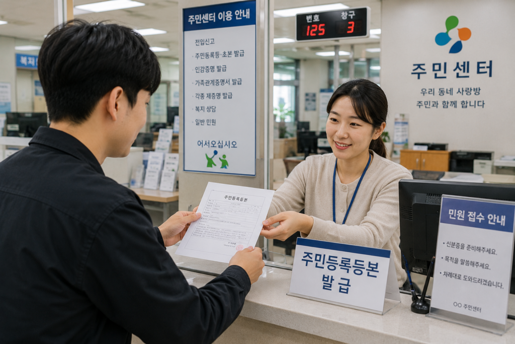 주민등록등본 인터넷 발급 방법 주민센터에서 서류를 신청하는 시민