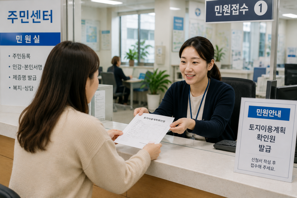 토지이용계획확인원 발급 방법 주민센터 방문 발급 모습