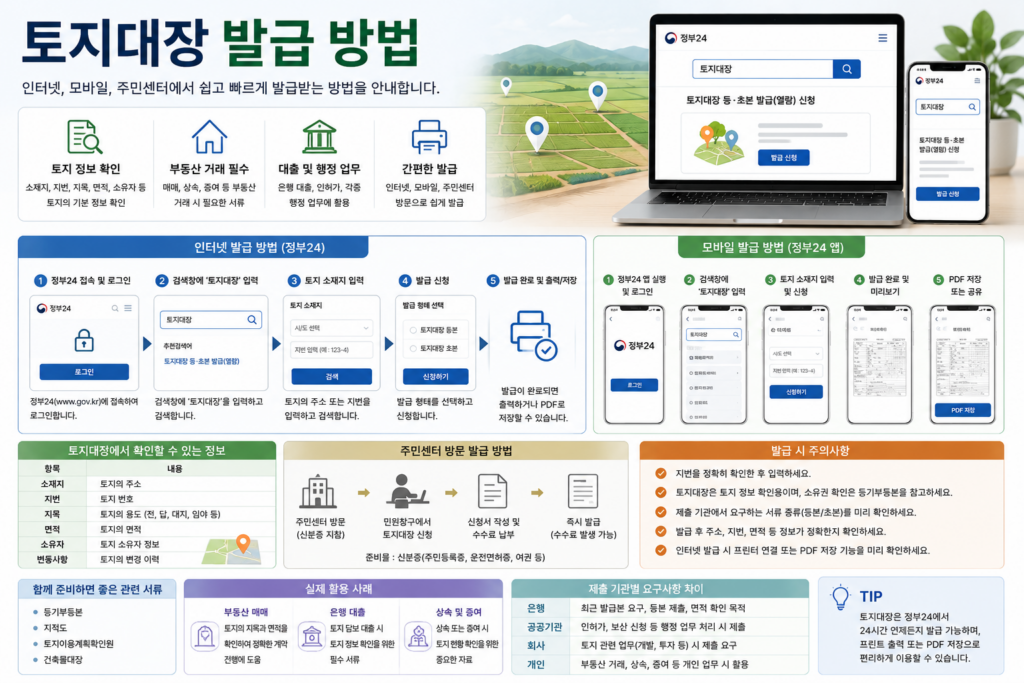 토지대장 발급 방법 인터넷 발급 화면