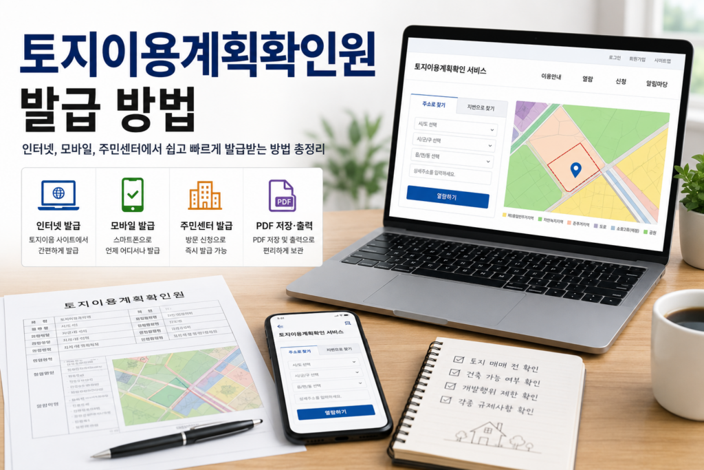 토지이용계획확인원 발급 방법 토지이음 인터넷 조회 화면
