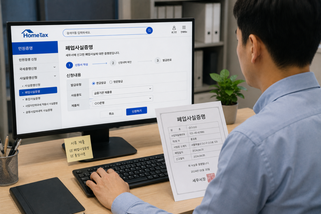 폐업사실증명서 발급 방법 홈택스에서 폐업사실증명서를 발급하는 사업자