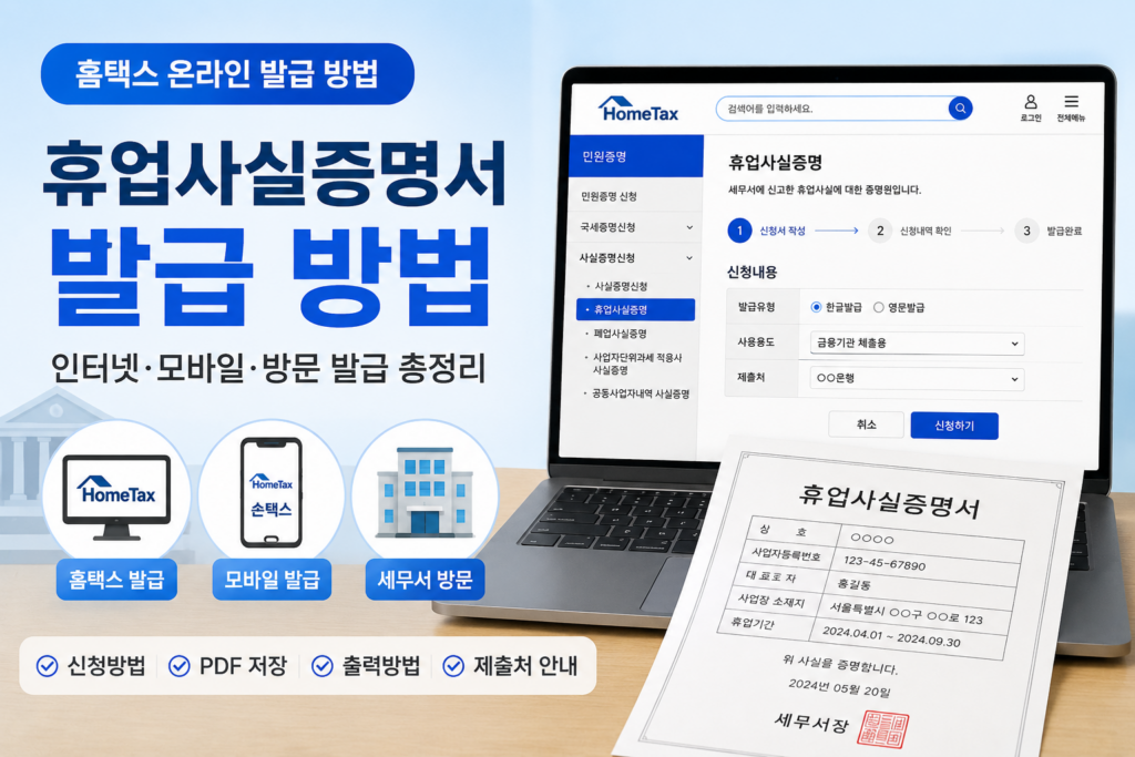 휴업사실증명서 발급 방법