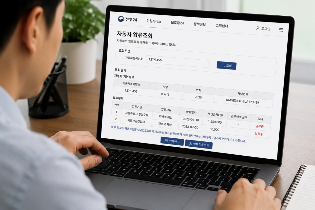 자동차 압류 결과 조회