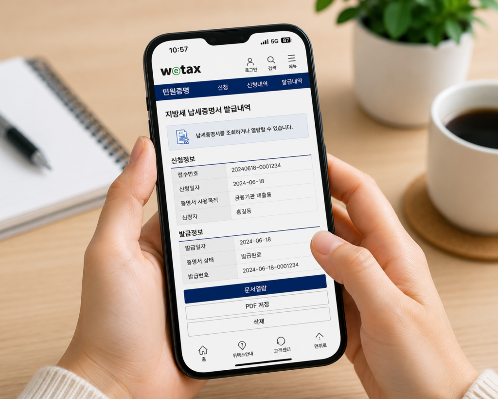 지방세납세증명서 모바일확인