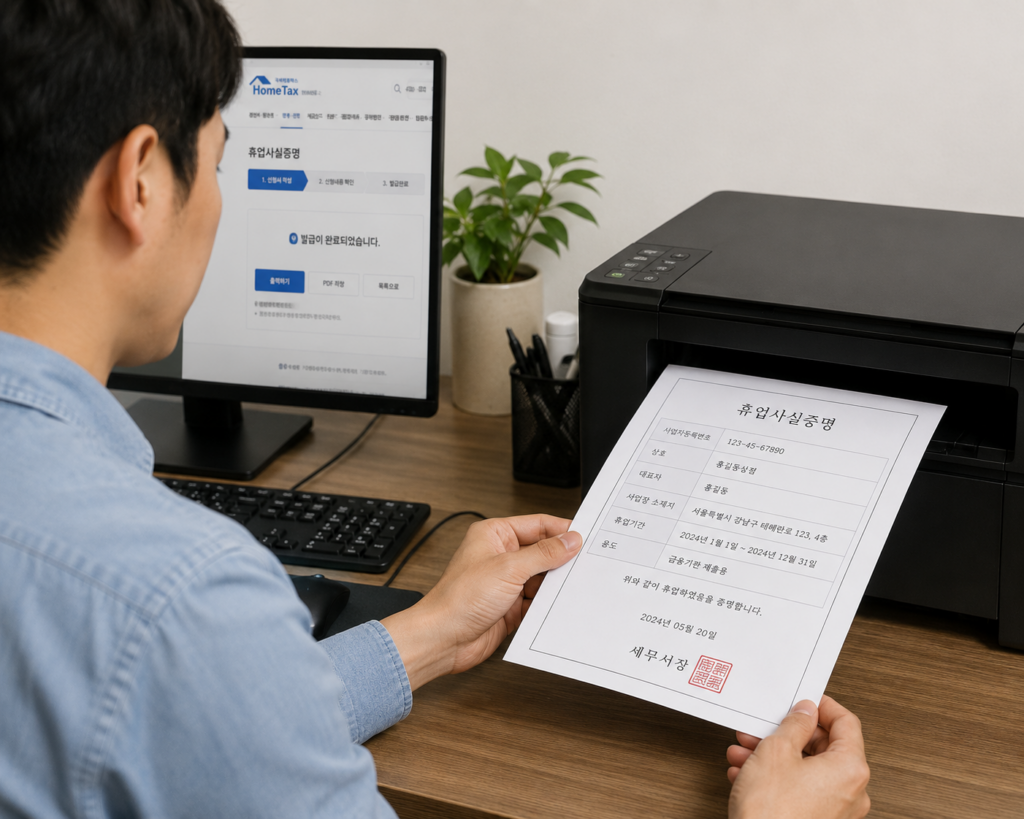 휴업사실증명서 출력